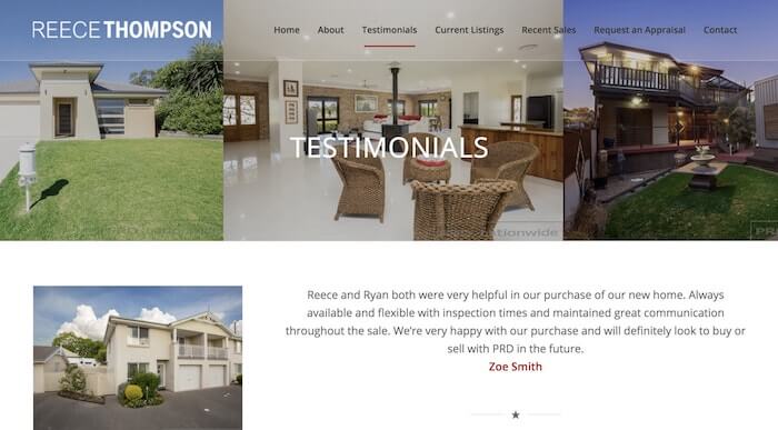 Real estate agent personal website testimonials