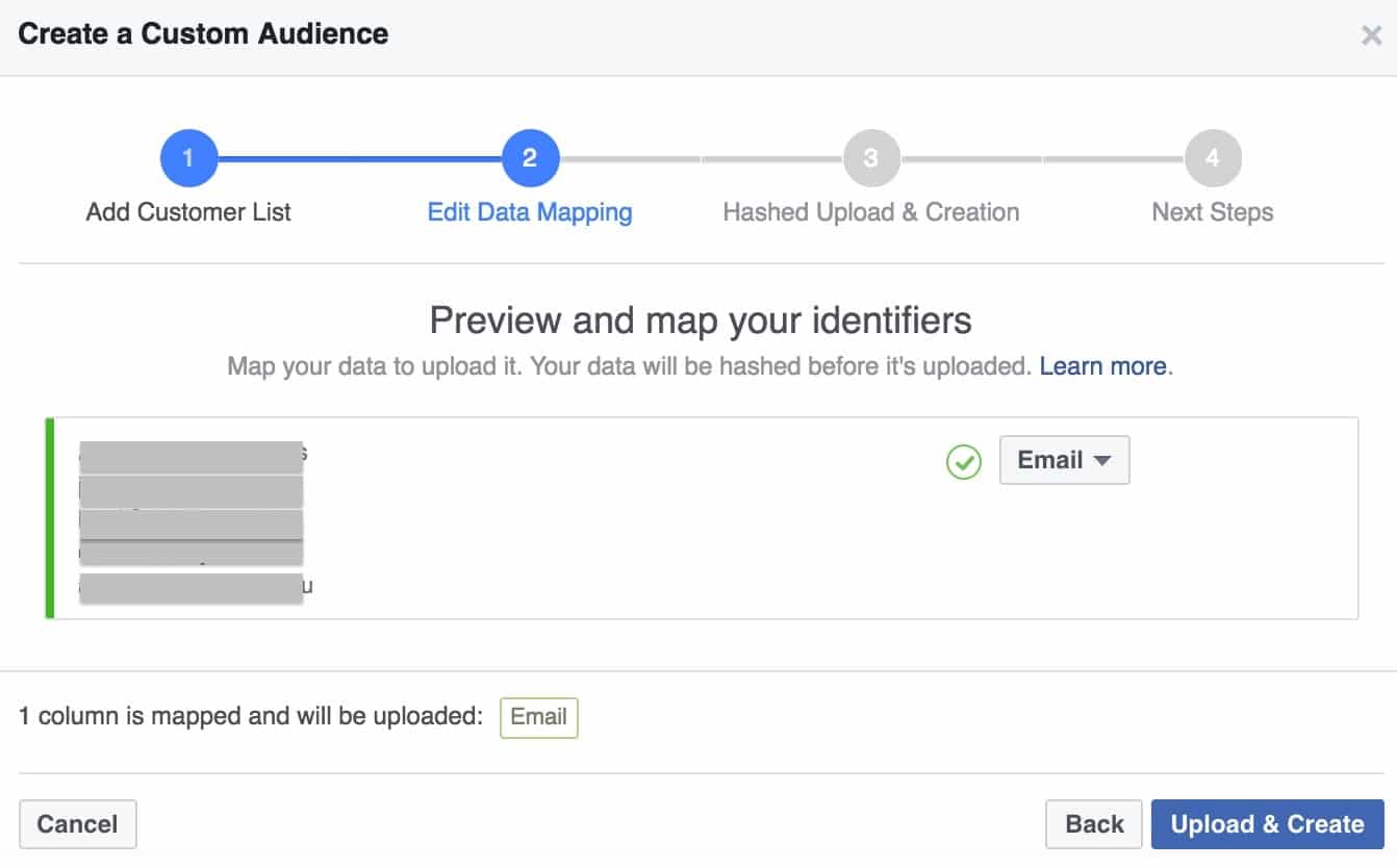 Facebook Custom Audience Data Mapping